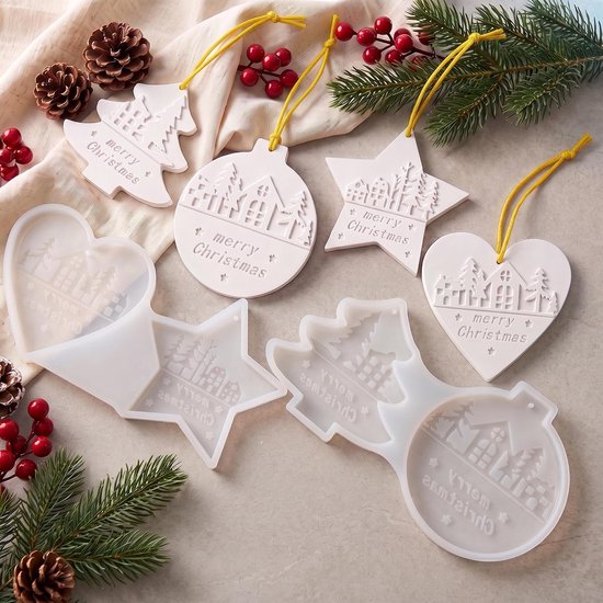Vormen gietvormen Kerstmis, 4 stuks hanger siliconen vorm