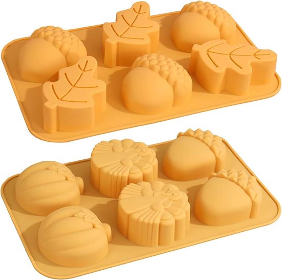 Vormen voor herfst en herfst, 3D-pompoen, siliconen vormen, 6 vormen, pompoenblad, eiken, doe-het-zelf aromatherapie, kaarsen, siliconen vorm voor pudding, muffin, cake, zeep, kaars