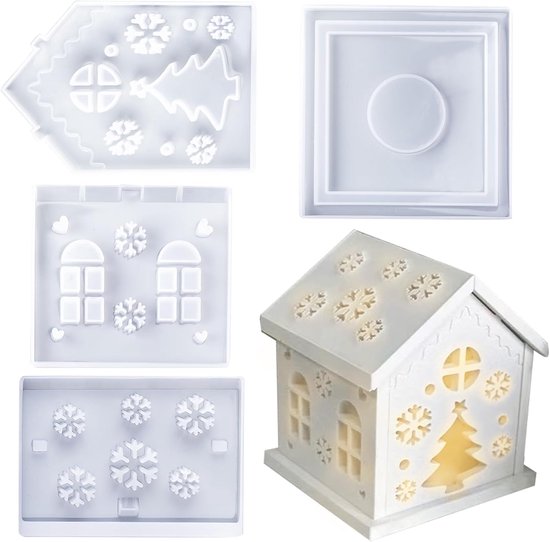 Vormen voor huizen, siliconen vorm voor huizen, maak je eigen kerstdorp, mooie kerstcadeaus en doe-het-zelfprojecten (sneeuwvlokken)