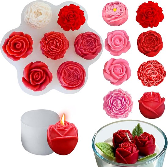 vormen voor kaarsen, bloemen, kaarsvormen, siliconen rozen, anjer, pioenroos, gietvormen, 3D-roos, mini-bloem, kaarsvormen voor zeep, chocolade, aromatherapie, doe-het-zelf decoratie