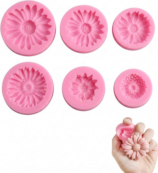 vormen voor kaarsen in de vorm van een madeliefje, set van 6 stuks, roze, eenvoudig losmaken en glad oppervlak, ideaal voor chocolade, zeep, hars en taarten om zelf te maken