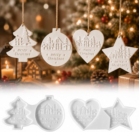 Vormen voor Kerstmis, gipsvorm, 4 motieven met koord