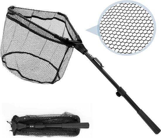 Vouwbaar Schepnet met Rubber, Telescopisch, 90 cm - Ideaal voor Forel, Karper en Snoekbaars Vissen