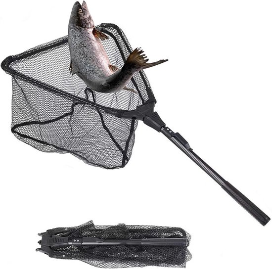 Vouwbaar vissenet 90 cm - telescopisch aluminium - duurzaam nylon - eenvoudig vangen en loslaten - ShopVlot
