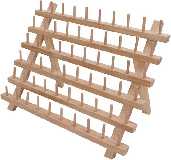 Vouwbare draadhouder van beukenhout met 60 spoelen, ideaal voor borduren, quilten en sieraden maken