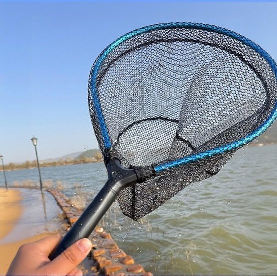 Vouwvisserij Schepnet - Aluminium Handnet - Vangst en Loslaten - Zacht Siliconen Gaas - 35 cm Medium - Blauw