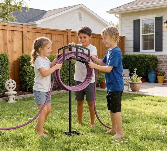Vrijstaande tuinslanghouder hanger, zware metalen waterslanghouder opslag standaard rek, houdt 45 m slang voor buiten, terras, gazon en tuin, zwart