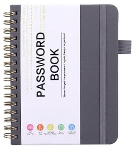 Wachtwoordboek A6 met Spiraalbinding - Organiseer 56 Pagina's van Wachtwoorden en Adressen van Merkloos