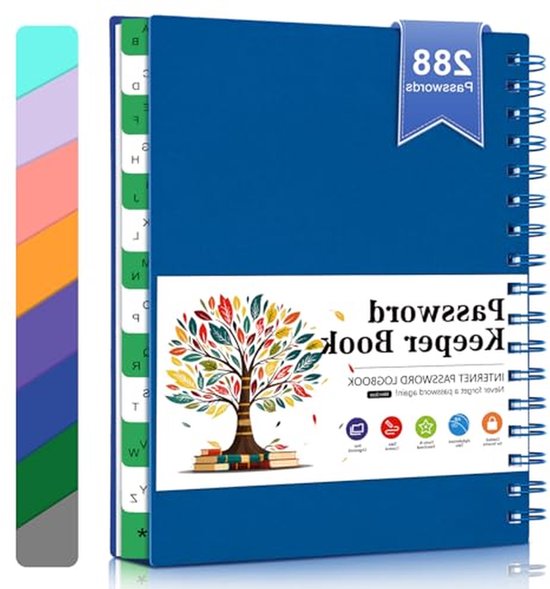 Wachtwoordboek - Internet Organizer - Digitale Veiligheid - Alfabetische Tabs - A6 Formaat - Donkerblauw