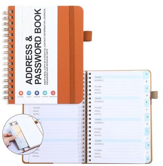 Wachtwoordboek met tabbladen - Compact adresboek en wachtwoordhouder voor veilige organisatie van Merkloos