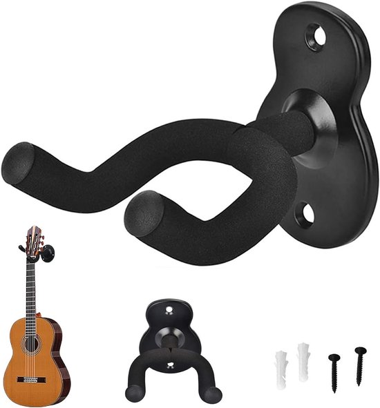 Wandhouder van metaal, universeel met beschermspons, ideaal voor akoestische, elektrische gitaar, bas en ukelele (Hulu-stijl)