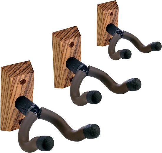 Wandhouder voor gitaren, 3 stuks, zebra, hardhouten gitaren, ukelele, wandhaken, houder, standaard, voor akoestisch, elektrisch, gitaar, bas, banjo, mandoline, ukelele (3 stuks)