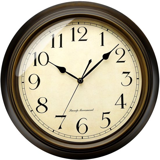 Wandklok, Plumeet 10/12/16 inch, Niet-tikkende Klassieke Stille Vintage Wandklok, Decoratief Voor Keuken, Woonkamer en Slaapkamer, Werkt op Batterijen (Metaal, 33cm)
