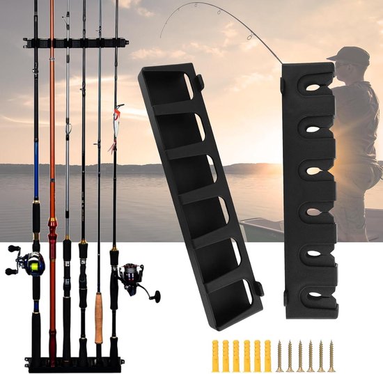 Wandmontage Vishengel Houder - Opbergsysteem voor 6 Vishengel Rods - Verticale Opslag van Merkloos