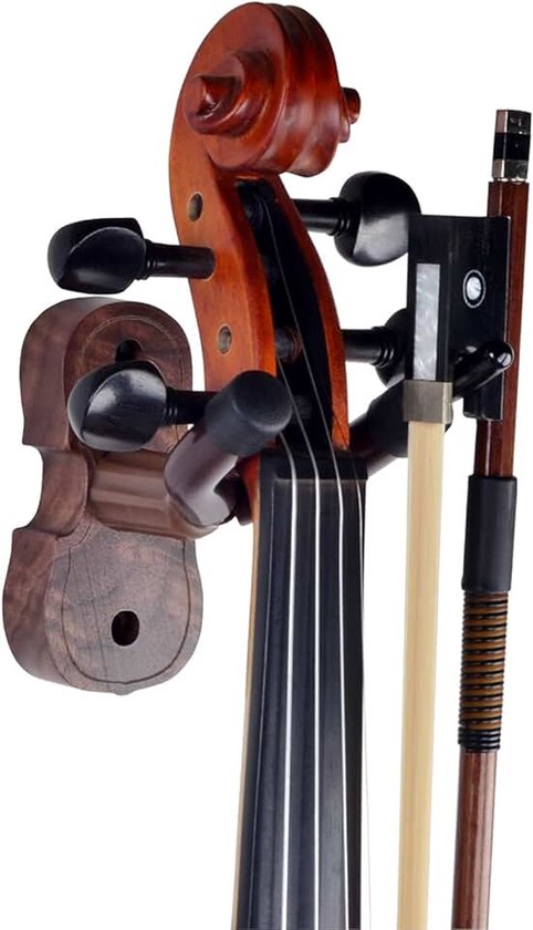 Wandmontagehanger - Zwarte Walnoot Viool Houder Met Booghaak - Home & Studio Wall Mount Hangers