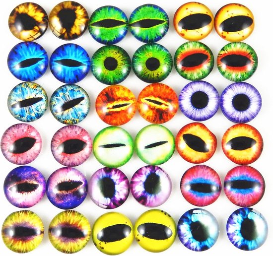 Wang Ronde Drakenoog Cabochons van glas in diverse maten, 40 stuks per verpakking, 15 mm