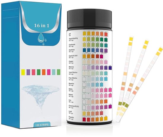 Water Test Strips voor Drinkwater, Zwembaden en Aquaria - 16-in-1 Analyse van pH, Chloor, Hardheid, Lood en Kwik in Slechts 60 Seconden - 100 Stuks