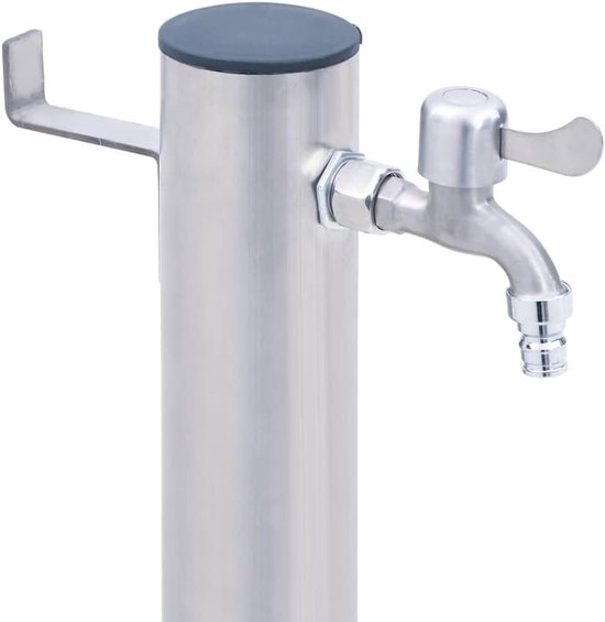 Waterkolom voor de tuin, 40 cm, roestvrij staal, rond, met kraan, slanghouder voor buiten