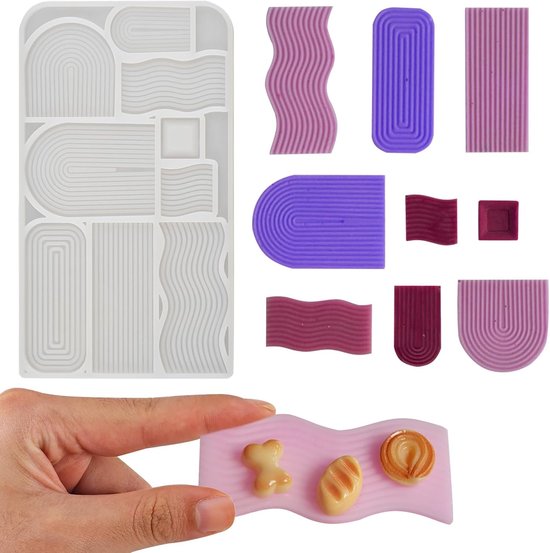 Wavy Tray Siliconen gietvormen, herbruikbare siliconen gietvormen, kleine vormen om te gieten voor doe-het-zelf knutselideeën, mini-tablets, poppenhuisdecoratie, cadeau-ideeën, siliconen
