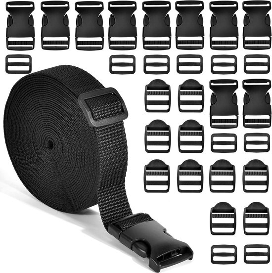 Webbing Set 25mm met 30 Buckles en Clasps, Sterke Nylon Rugzakriemen voor DIY Craft, Camping en Hondentuig