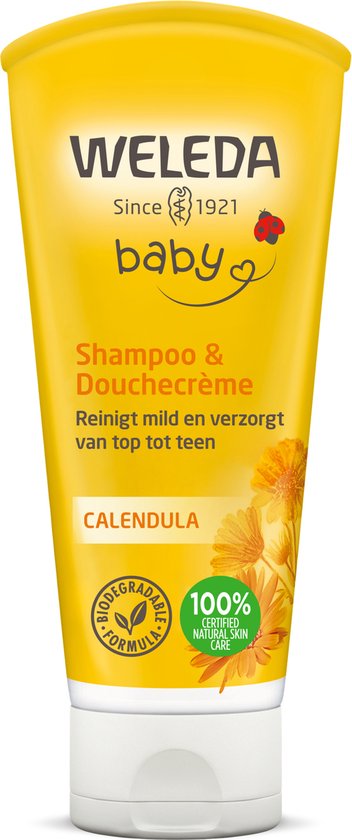 WELEDA Calendula Baby & Kind 2-in-1 Shampoo & Douchecrème 200ml – 100% Natuurlijk – Mild & Veilig voor Gevoelige Huid – Prikt Niet in de Oogjes van WELEDA