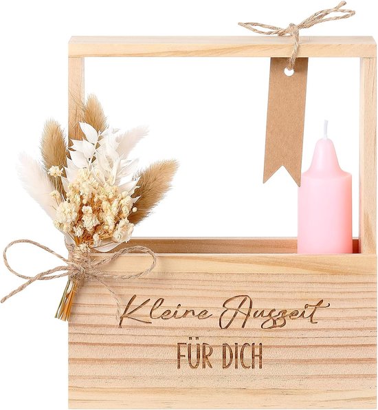 Wellness Cadeauset voor Vrouwen Ontspanningscadeau voor Vrouwen Houten Geschenkmand Met Kaarsen Gedroogde Bloemen Labels Van Kraftpapier Verjaardagscadeau Voor Vriendin Of Jubileumcadeau
