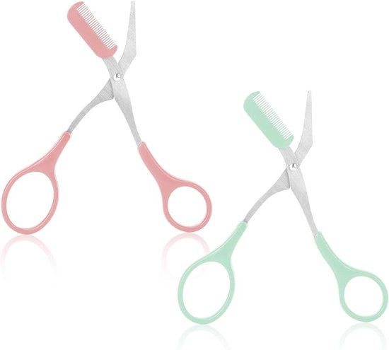 Wenkbrauwschaar met kam, wenkbrauwborstel, schaar, roestvrij staal, wenkbrauwschaar met kam, wenkbrauwtrimmer, precisietrimmer voor vrouwen en mannen (mintgroen, perzikroze)