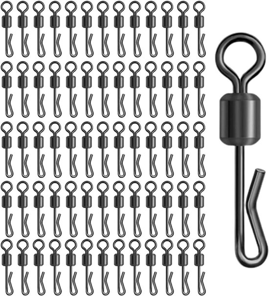 Wervels voor vissen, 50 stuks visclips, Q-vormige viswervels, snelwissel visverbinder met drukknop - zwart - Hengelsport toebehoren. van Merkloos