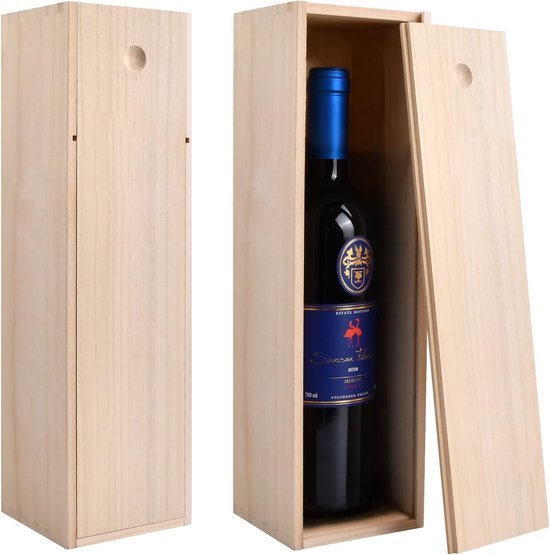 Wijnbox, houten geschenkdoos voor wijnflessen, verpakking met schuifdeksel, ideale verjaardag- of feestverpakking