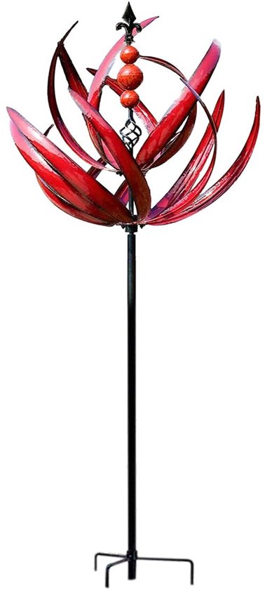 Wind Spinner 360 graden roterende metalen tuinspinners, verdikte staaf Wiindy ornamenten, lotus-uitstraling draaiende sculptuur voor gazons/terras/tuindecoratie - Rood van Merkloos