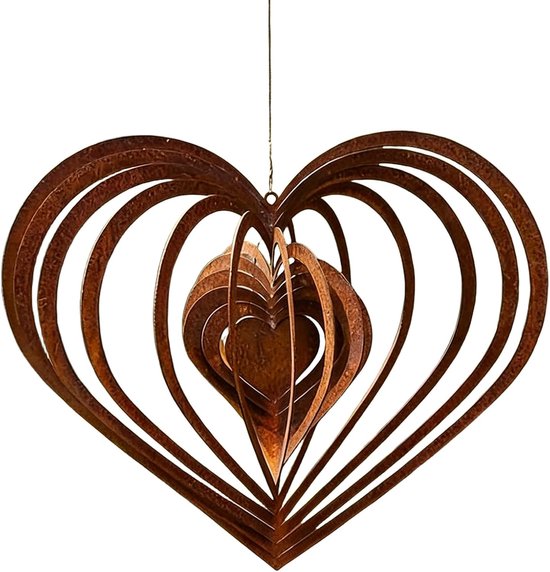 Windgong tuin roestlook, hart groot 25 x 21,5 cm tuindecoratie geschenk windgong licht draaiende kinetic, voor tuin, balkon, vijver, decoratie