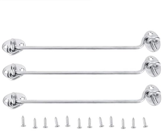 Window Hooks, 3PCS 10in Cabin Privacy Hook Eye Lock Stainless Steel Solid Gate Hooks Hasp for Window van SYMYNELEC