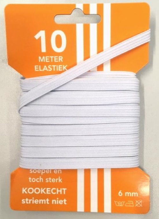 Wit elastiek, smal 6mm, 10 meter