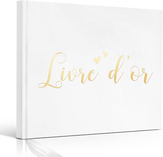 wit gastenboek voor bruiloft, verjaardag of doop - hardcover met gouden letters - geraffineerd notitieboek met 100 witte pagina's voor wensen en herinneringen