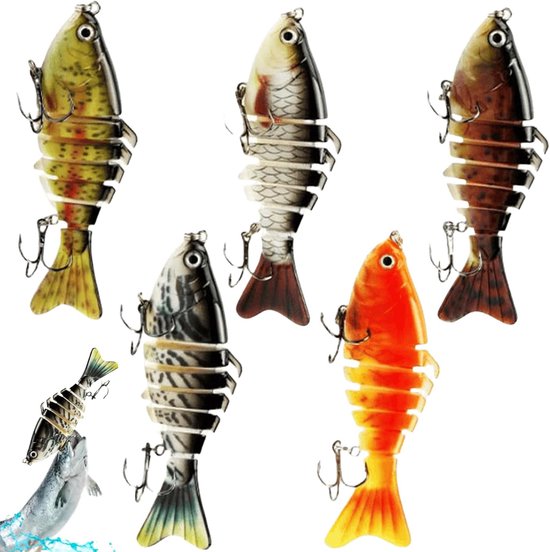Wobbler Snoep: 5 stuks 10 cm hard aas doos set met meergewrichtig snoekaas, langzaam zinkend swimbait levensecht visaas voor zoet en zout water, forel, baars (10 cm)