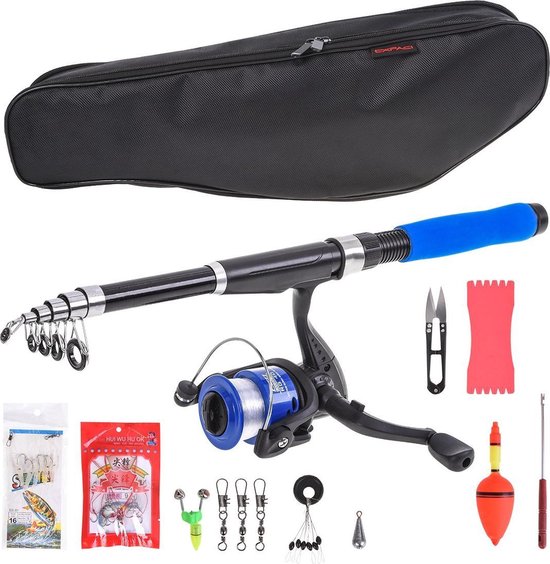 woegel hengelset – complete visset – vishengel + accessoires – werpmolen 50 meter - hengel van 2,1meter inschuifbaar – voor beginners en gelegenheidsvissers van Merkloos