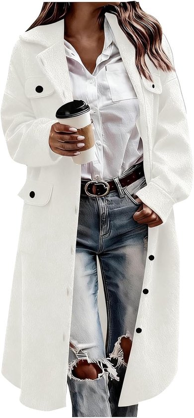 Wollen jassen voor vrouwen VK lange mouw enkele rij knopen revers jassen lange elegante trenchcoat met zak warmer windscherm mix overjas effen kleding herfst winter