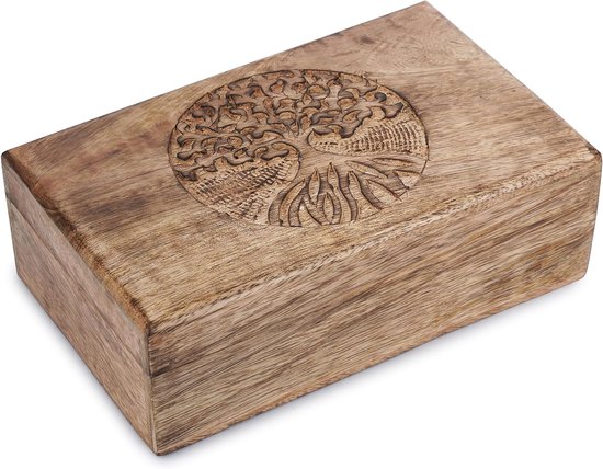 Wood Bruine Handgesneden Sieraden Opbergdoos met Centrale
