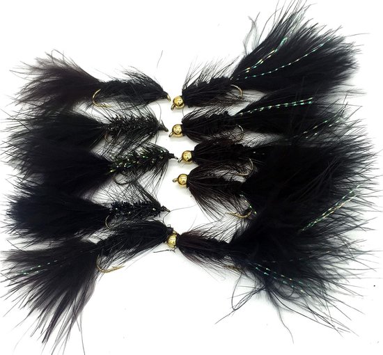 Woolly Bugger vlieg hengelsport hengelen vissen kralenkop non beadhead losse vliegvissen set 16 stuks maat 8 en 12 van Merkloos