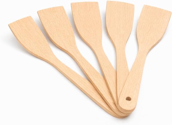 World - 5x Houten spatel 31 x 7 cm - Natuurlijke houten keukenspatel met ergonomische handgreep