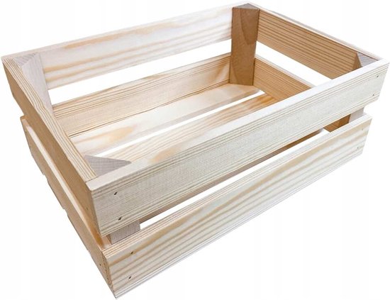World - Houten krat - Ongelakt grenenhout opbergdoos DIY 40 x 30 x 17 cm