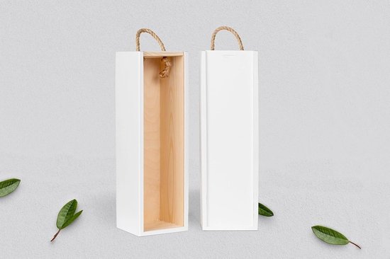 World - Stijlvolle houten wijndoos met koord handvat - wit