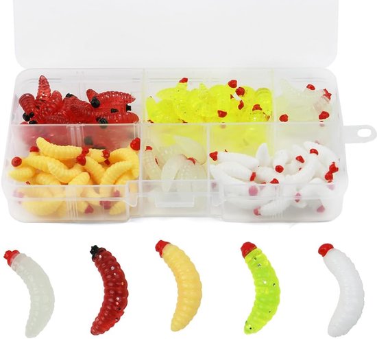 Wormen Lures - Soft Fishing Bait Plastic Fake Rode Worm Lures - Kunstmatige Maden voor Zoet- en Zoutwatervissen - Forel - Crappie - Pan Fish van Merkloos
