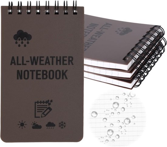 Write in the Rain, 4 stuks waterdicht notitieboek, veldnotities, pocket notebook voor outdoor-avonturen, regendagistraties en veldwerk (bruin)