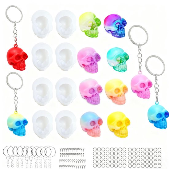 WYAHYQ 8 stuks schedel epoxy uv hars siliconen mal voor hars gieten, Halloween Mini schedel sleutelhanger accessoire, kaars wax smeltmallen mallen