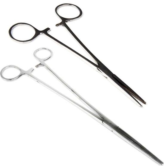 X2 Onthaaktang Recht Set 2 stuks - 15 cm en 25 cm - Vistang - Arterietang - Hakensteker van Merkloos