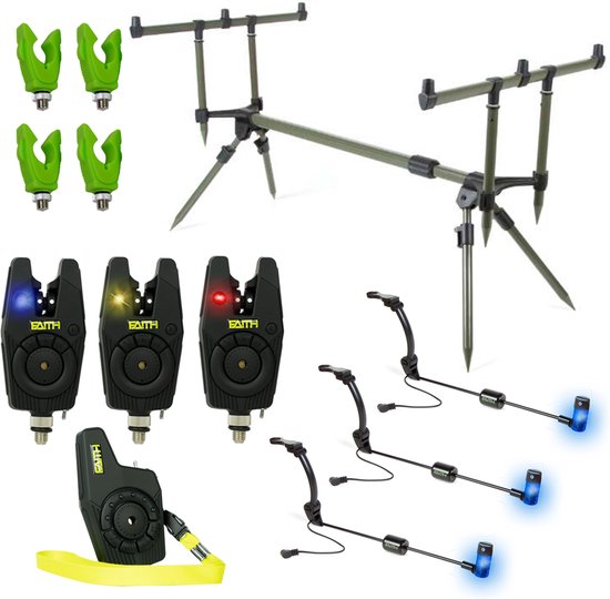 X2 Rodpod - Set - Deluxe 3 Rod - Transformer Rodpod - Incl 3 Beetmelders - 3 Swingers + Leds - Karpervissen van Merkloos