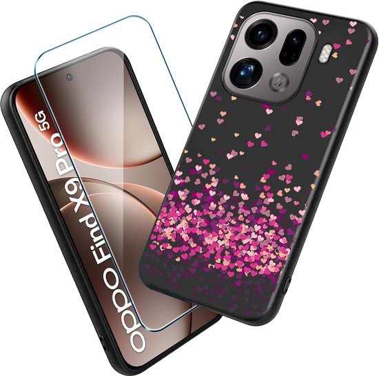 Xiangyun WM85 Hoes voor mobiele telefoon voor Oppo Find X9 Pro hoes met 1 stuk gehard glas beschermende folie, zwart siliconen Soft Crystal Black krasbestendige TPU beschermhoes (6,78 inch)