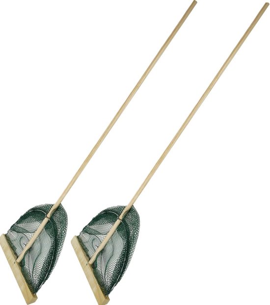 XL - 2 Stuks - 40cm Breed -Houten steel 130cm lang - Slootnet - Visnet - Samen Garnalenvissen
