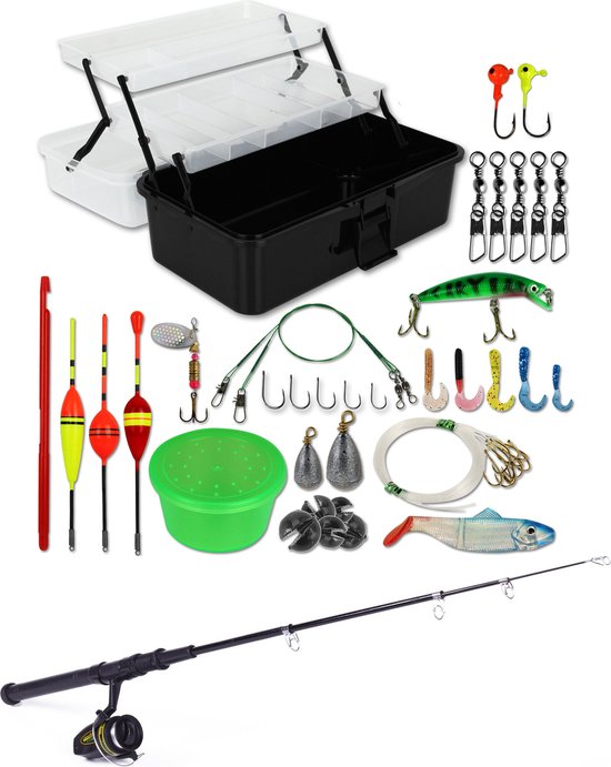 XQMax Vishengel Set - 117-delige Viskoffer met Telescopische Hengel - Visspullen - Kunstaas - Hengelsport - Uitschuifbare Werphengel - Voor Jong & Oud van Merkloos